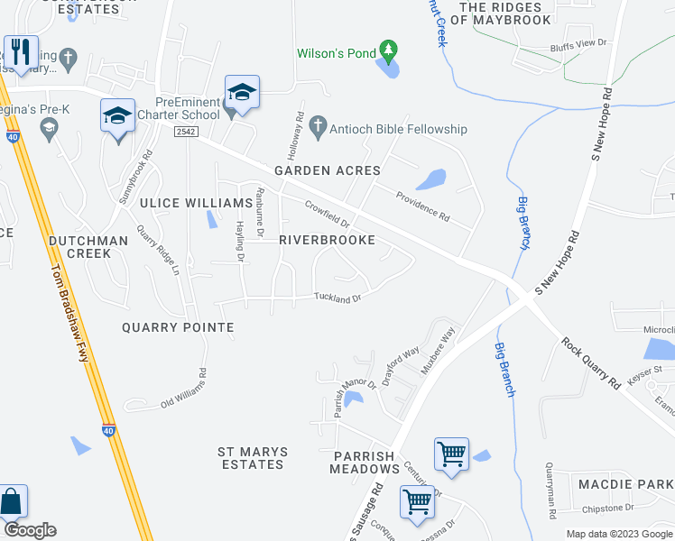 map of restaurants, bars, coffee shops, grocery stores, and more near 3012 Twinfield Court in Raleigh