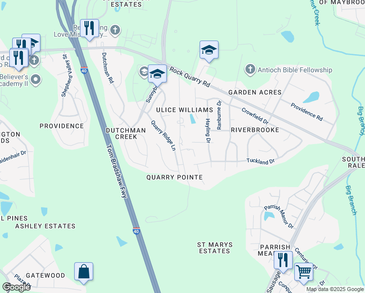 map of restaurants, bars, coffee shops, grocery stores, and more near 2811 Old Williams Road in Raleigh