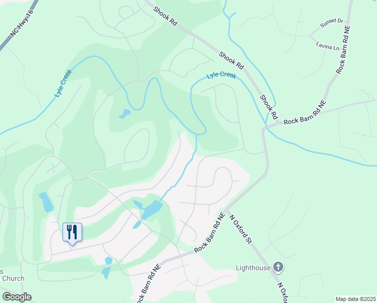 map of restaurants, bars, coffee shops, grocery stores, and more near 2715 Birdie Lane Northeast in Conover