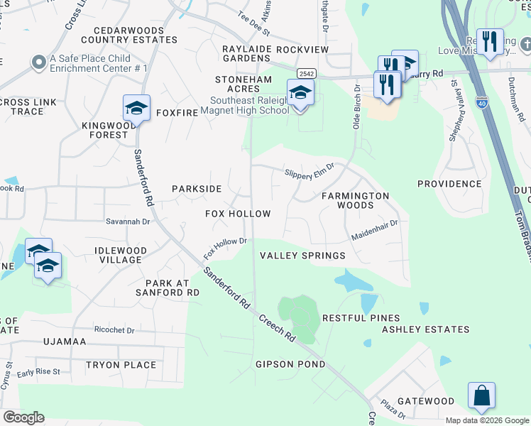 map of restaurants, bars, coffee shops, grocery stores, and more near 2821 Dillmark Court in Raleigh