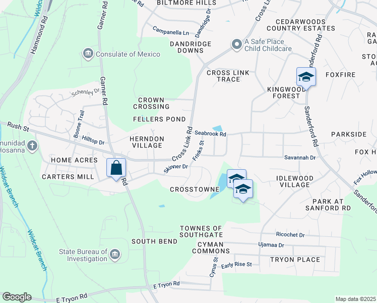 map of restaurants, bars, coffee shops, grocery stores, and more near 812 Cross Link Road in Raleigh