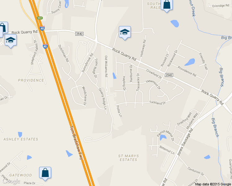 map of restaurants, bars, coffee shops, grocery stores, and more near 3625 Rendition Street in Raleigh