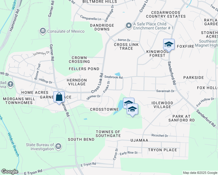 map of restaurants, bars, coffee shops, grocery stores, and more near 2926 Newark Drive in Raleigh