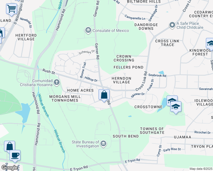 map of restaurants, bars, coffee shops, grocery stores, and more near in Raleigh