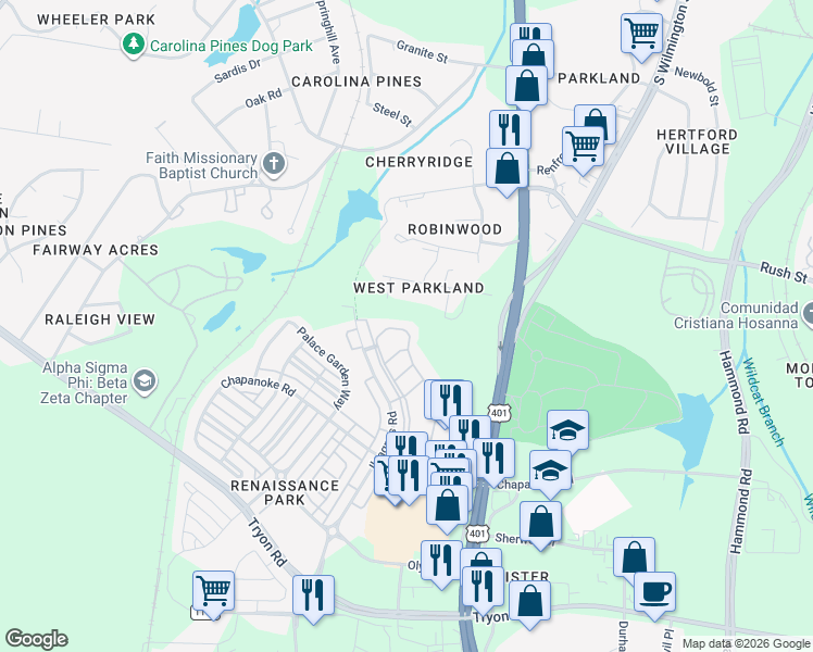 map of restaurants, bars, coffee shops, grocery stores, and more near 918 Consortium Drive in Raleigh