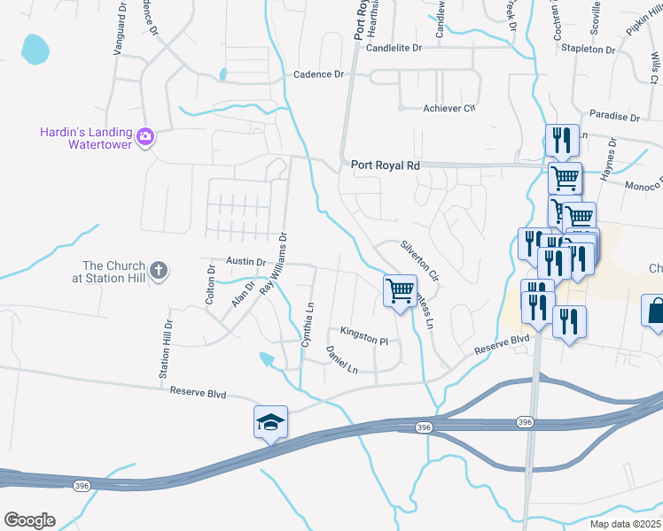 map of restaurants, bars, coffee shops, grocery stores, and more near 1061 Daniel Lane in Spring Hill