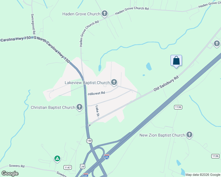 map of restaurants, bars, coffee shops, grocery stores, and more near 377 Lakeview Church Road in Linwood