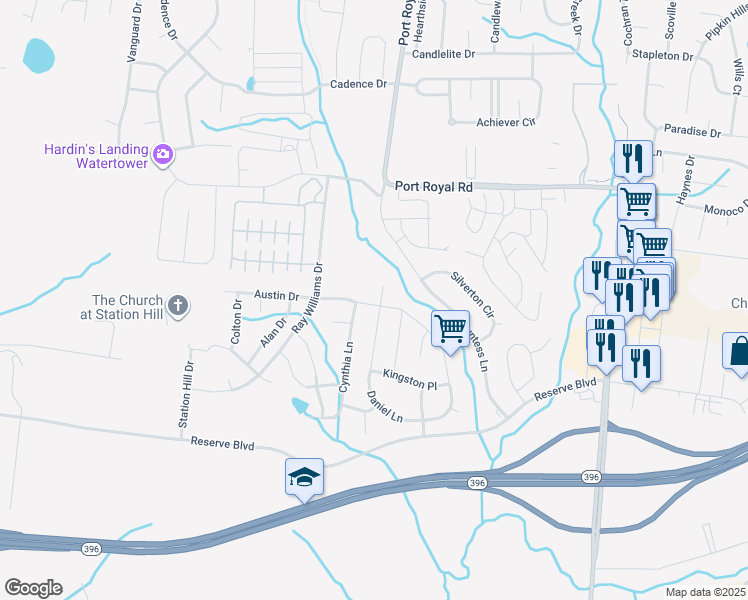 map of restaurants, bars, coffee shops, grocery stores, and more near 1061 Daniel Lane in Spring Hill