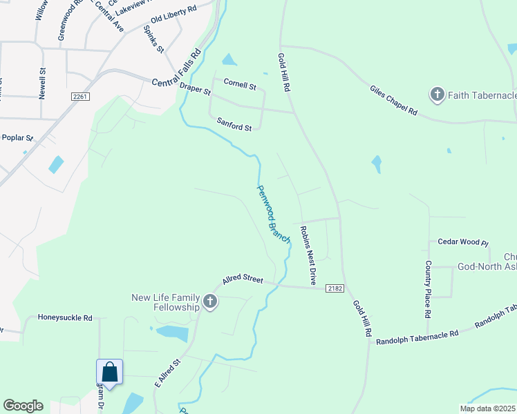 map of restaurants, bars, coffee shops, grocery stores, and more near 1412 Ridgewood Circle in Asheboro