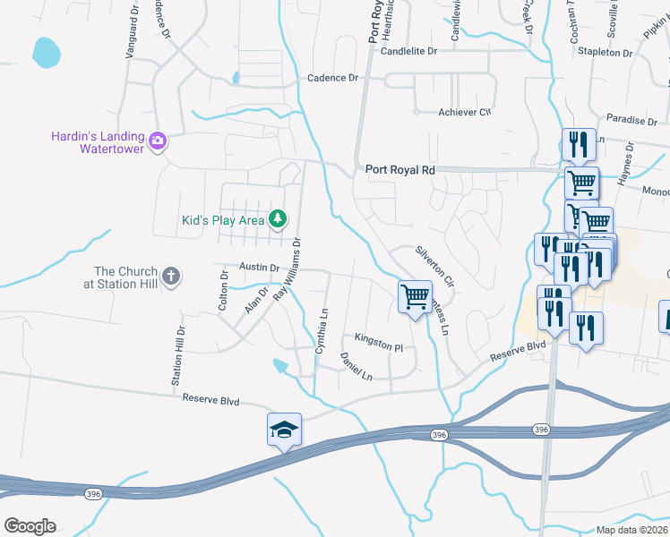 map of restaurants, bars, coffee shops, grocery stores, and more near 1074 Solomon Lane in Spring Hill