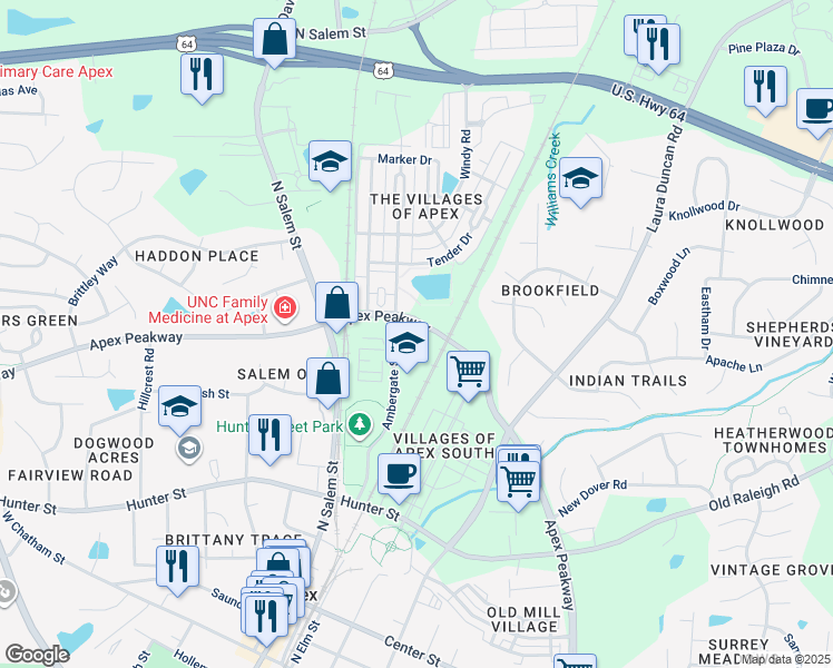 map of restaurants, bars, coffee shops, grocery stores, and more near 1110 Platform Drive in Apex