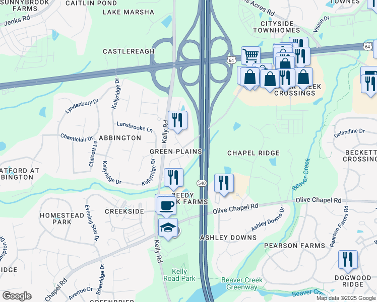 map of restaurants, bars, coffee shops, grocery stores, and more near 2212 Red Knot Lane in Apex
