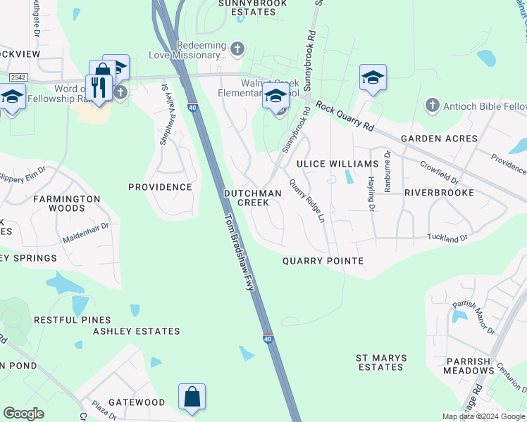 map of restaurants, bars, coffee shops, grocery stores, and more near 3718 Rivermist Drive in Raleigh