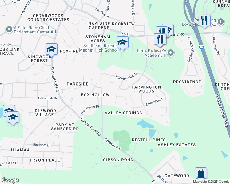 map of restaurants, bars, coffee shops, grocery stores, and more near 2912 Basswood Dr in Raleigh
