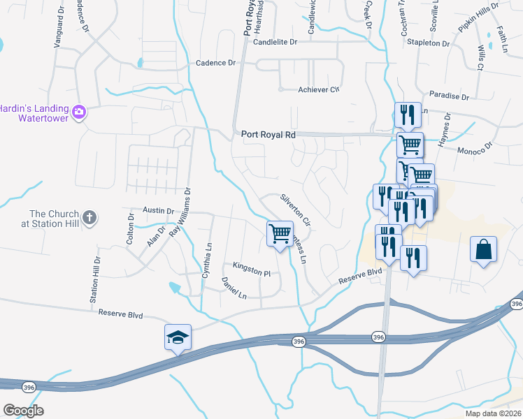 map of restaurants, bars, coffee shops, grocery stores, and more near 1049 Countess Lane in Spring Hill