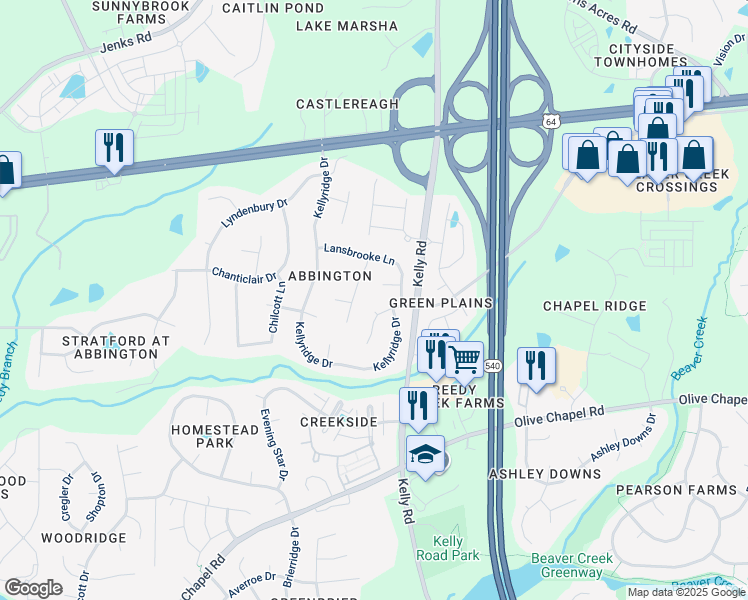 map of restaurants, bars, coffee shops, grocery stores, and more near 206 Wendhurst Court in Apex