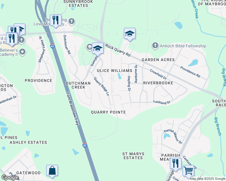 map of restaurants, bars, coffee shops, grocery stores, and more near 2811 Old Williams Road in Raleigh