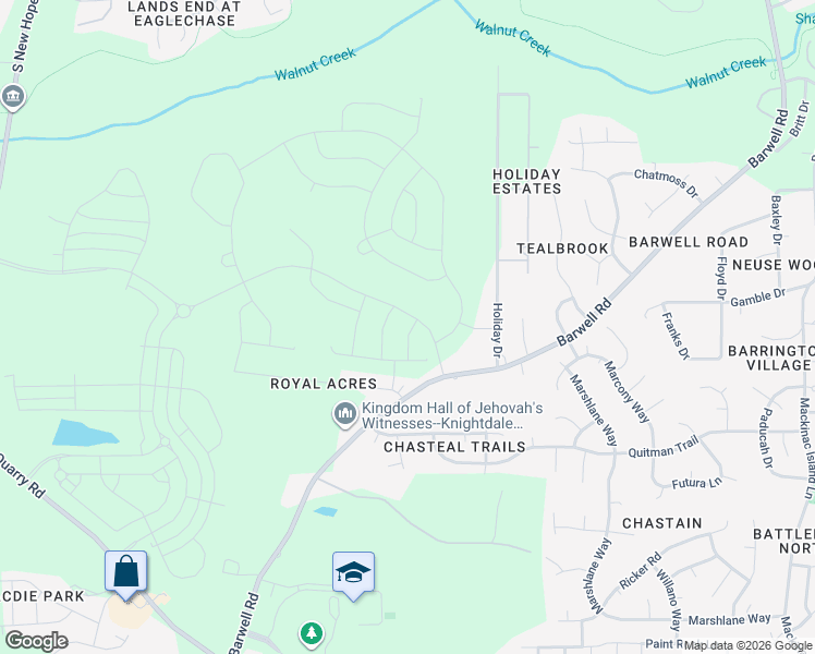 map of restaurants, bars, coffee shops, grocery stores, and more near 3316 Barwell Road in Raleigh