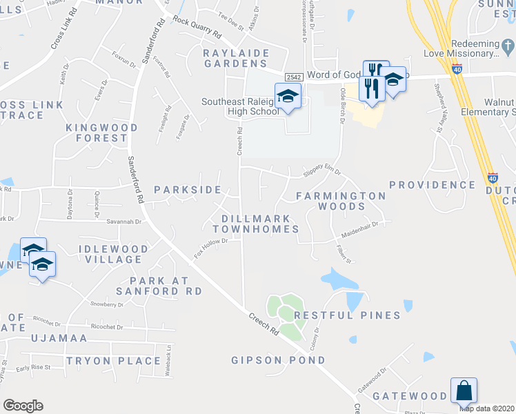 map of restaurants, bars, coffee shops, grocery stores, and more near 2821 Dillmark Court in Raleigh