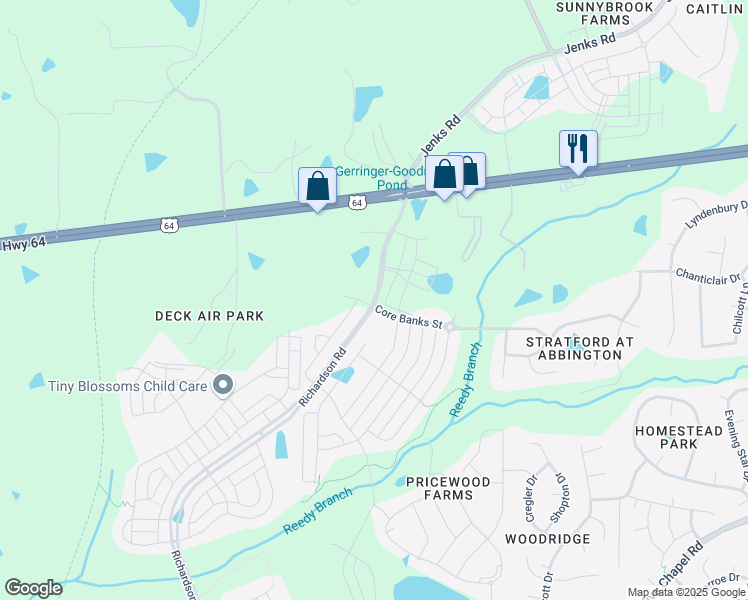 map of restaurants, bars, coffee shops, grocery stores, and more near Richardson Road in Apex