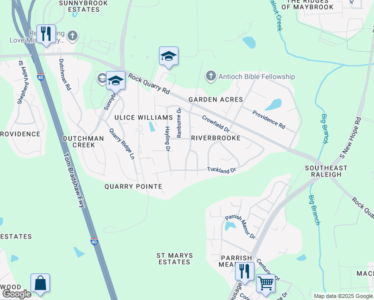 map of restaurants, bars, coffee shops, grocery stores, and more near 3100 Trassacks Drive in Raleigh