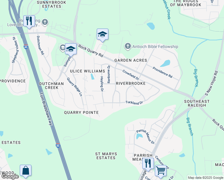 map of restaurants, bars, coffee shops, grocery stores, and more near 3100 Trassacks Drive in Raleigh