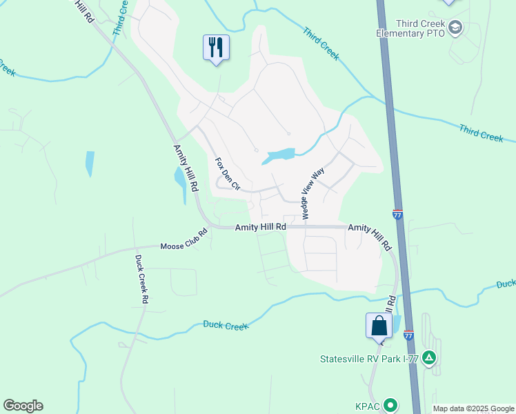 map of restaurants, bars, coffee shops, grocery stores, and more near 2549 Amity Hill Road in Statesville