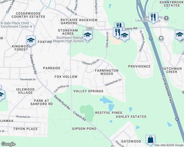 map of restaurants, bars, coffee shops, grocery stores, and more near 1433 Tamarino Drive in Raleigh