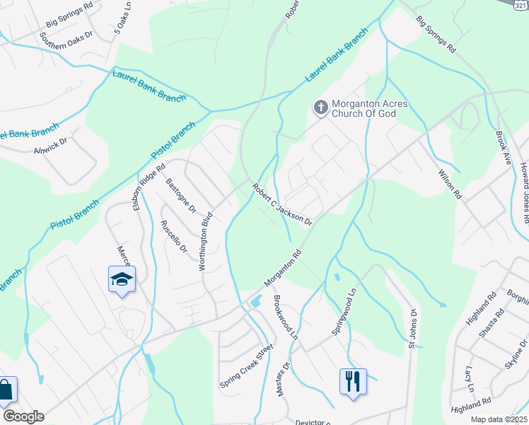 map of restaurants, bars, coffee shops, grocery stores, and more near 2211 Morganton Road in Maryville