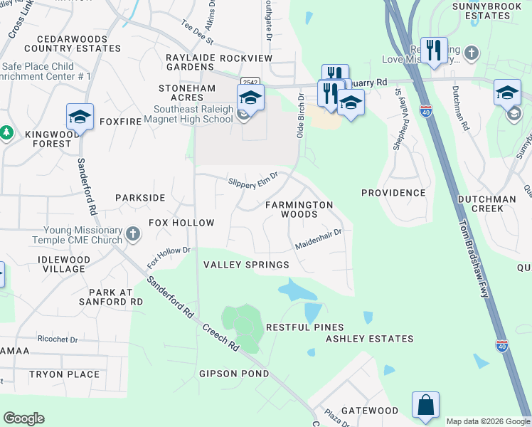 map of restaurants, bars, coffee shops, grocery stores, and more near 1433 Tamarino Drive in Raleigh