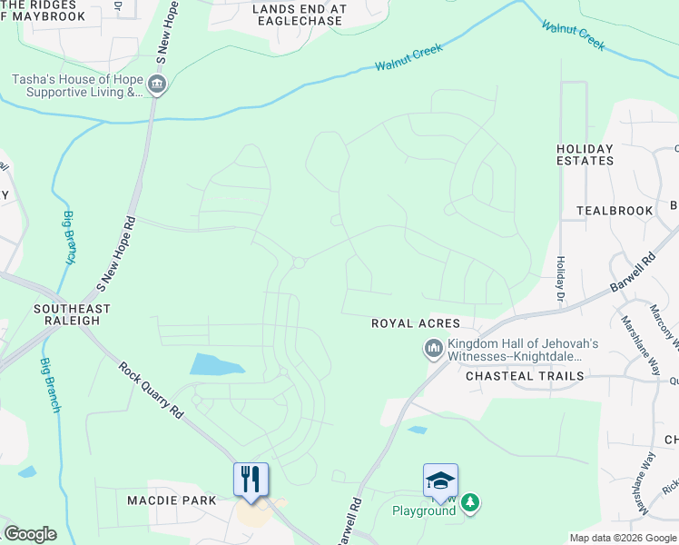 map of restaurants, bars, coffee shops, grocery stores, and more near 5325 Rock Quarry Road in Raleigh