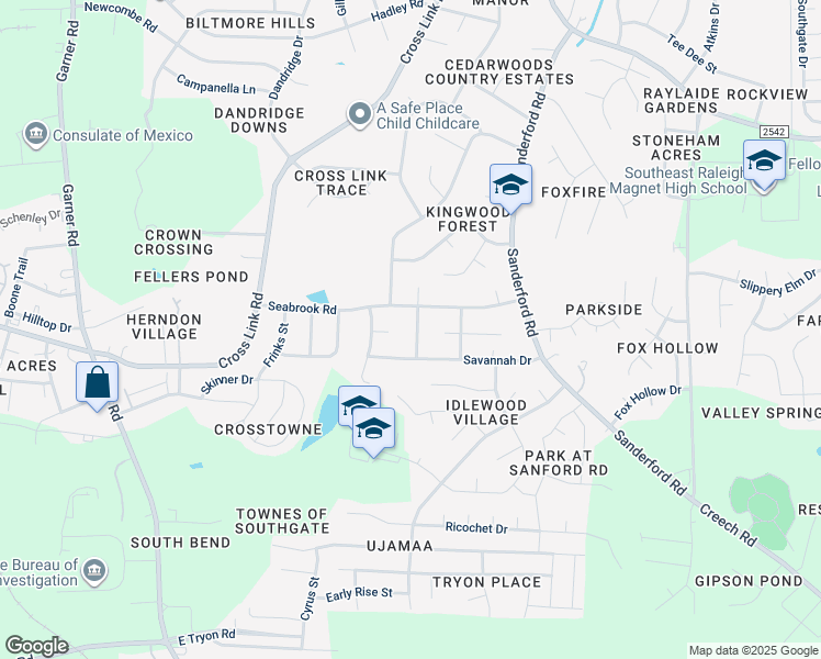 map of restaurants, bars, coffee shops, grocery stores, and more near 2808 Daytona Drive in Raleigh