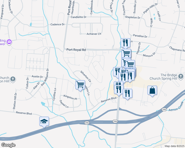 map of restaurants, bars, coffee shops, grocery stores, and more near 1092 Somerset Springs Drive in Spring Hill