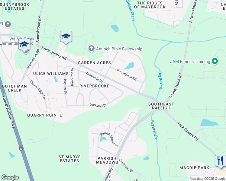 map of restaurants, bars, coffee shops, grocery stores, and more near 2909 Mark Oak Court in Raleigh