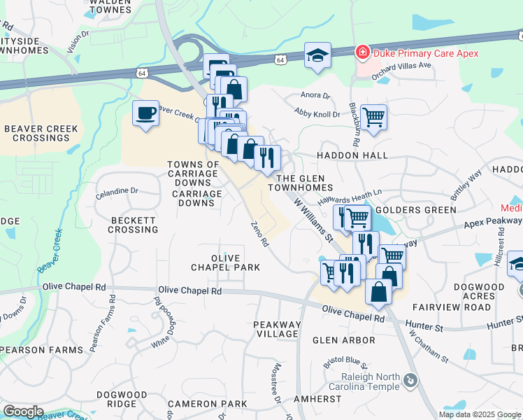 map of restaurants, bars, coffee shops, grocery stores, and more near in Wake County