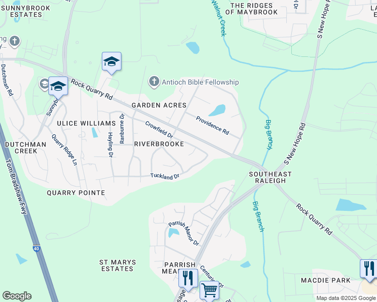 map of restaurants, bars, coffee shops, grocery stores, and more near 2909 Mark Oak Court in Raleigh