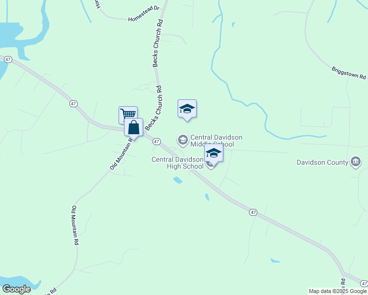 map of restaurants, bars, coffee shops, grocery stores, and more near 2591 North Carolina 47 in Lexington