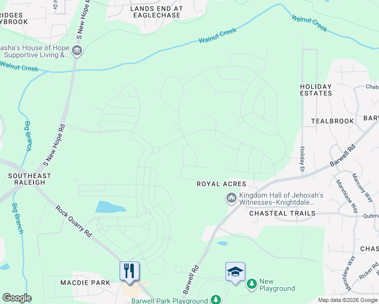 map of restaurants, bars, coffee shops, grocery stores, and more near 2680 Holiday Drive in Raleigh