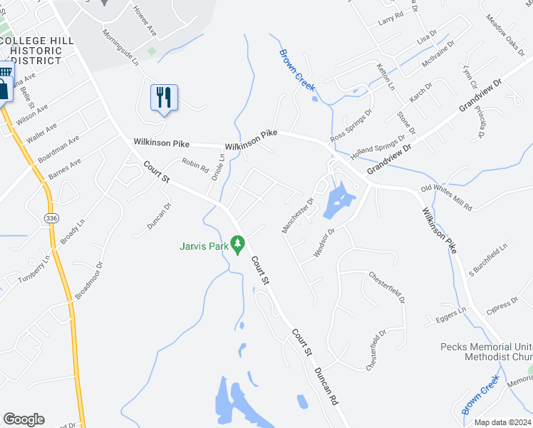 map of restaurants, bars, coffee shops, grocery stores, and more near 207 Bobwhite Circle in Maryville