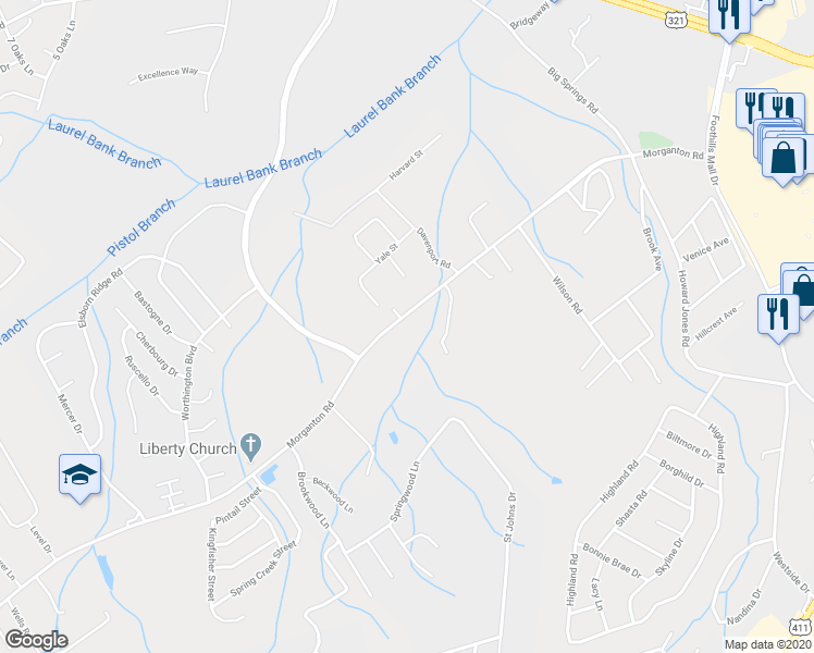 map of restaurants, bars, coffee shops, grocery stores, and more near 2032 Morganton Road in Maryville