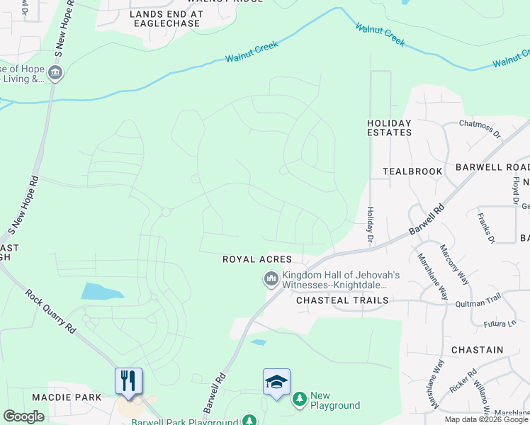map of restaurants, bars, coffee shops, grocery stores, and more near 2680 Holiday Drive in Raleigh