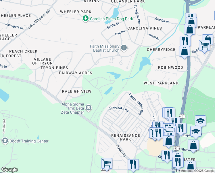map of restaurants, bars, coffee shops, grocery stores, and more near 1441 9 Iron Way in Raleigh