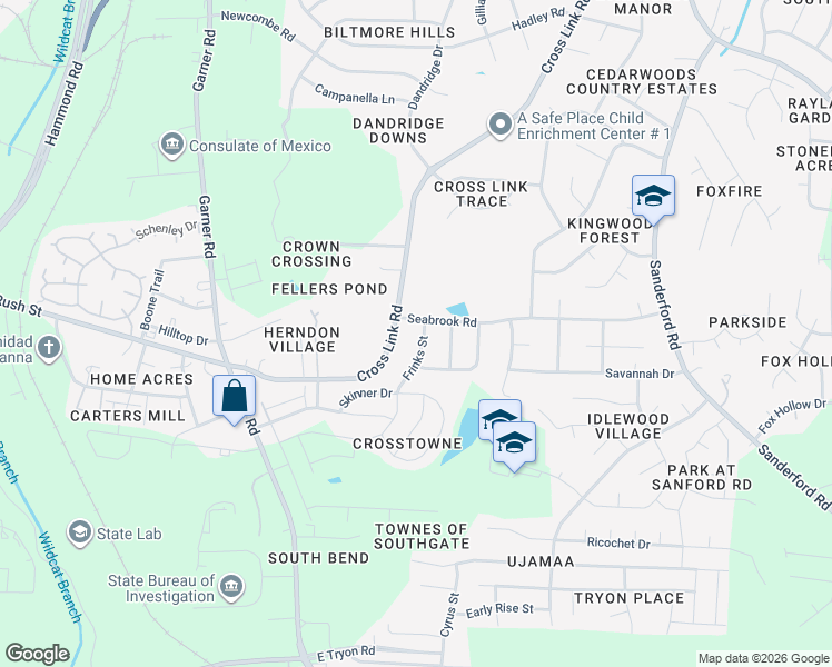 map of restaurants, bars, coffee shops, grocery stores, and more near 917 Seabrook Road in Raleigh