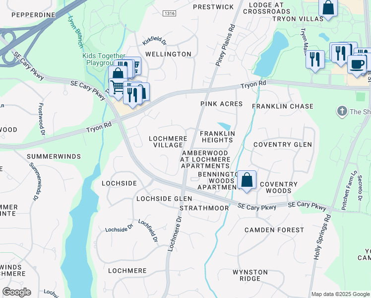 map of restaurants, bars, coffee shops, grocery stores, and more near 203 Jaslie Drive in Cary