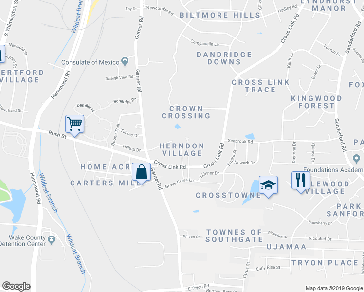map of restaurants, bars, coffee shops, grocery stores, and more near 2821 Laodicea Drive in Raleigh