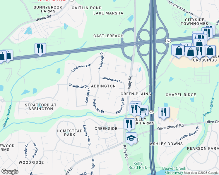 map of restaurants, bars, coffee shops, grocery stores, and more near 108 Witheridge Court in Apex