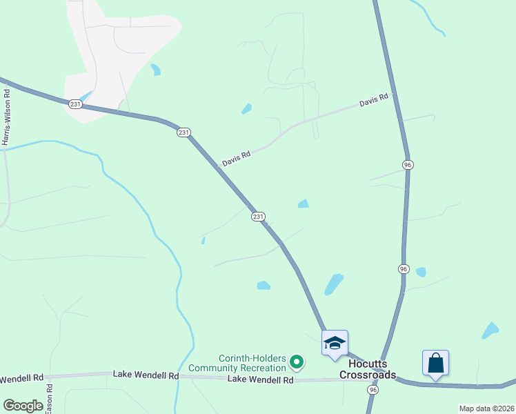 map of restaurants, bars, coffee shops, grocery stores, and more near 3369 North Carolina 231 in Wendell