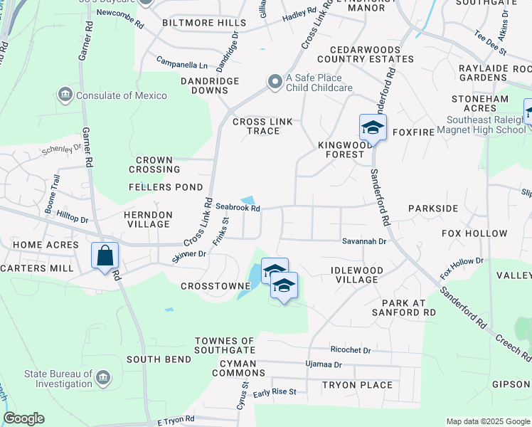 map of restaurants, bars, coffee shops, grocery stores, and more near 1012 Seabrook Road in Raleigh