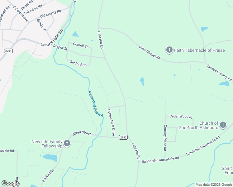 map of restaurants, bars, coffee shops, grocery stores, and more near 1521 Gold Hill Road in Asheboro
