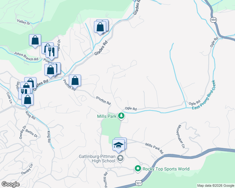map of restaurants, bars, coffee shops, grocery stores, and more near 1705 Smoky Hills Drive in Gatlinburg